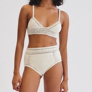 She Made Me essential high waisted crochet bikini bottoms, natural